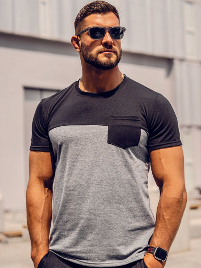 Men's Basic T-shirt with pocket Black-Graphite Bolf 8T91A