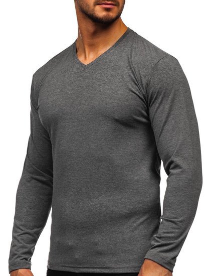 Men's Basic V-neck Long Sleeve Top Anthracite Bolf 172008