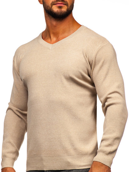 Men's Basic V-neck Sweater Beige Bolf S8530