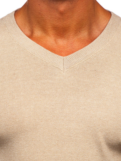 Men's Basic V-neck Sweater Beige Bolf S8530