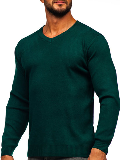 Men's Basic V-neck Sweater Green Bolf S8533