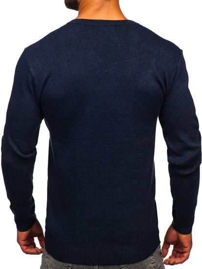 Men's Basic V-neck Sweater Navy Blue Bolf S8530