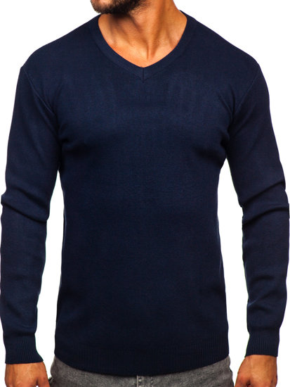 Men's Basic V-neck Sweater Navy Blue Bolf S8533