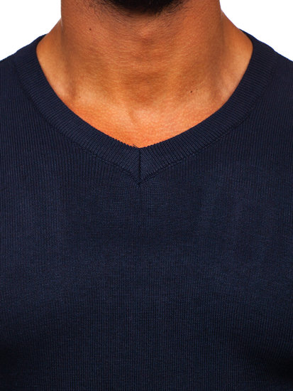 Men's Basic V-neck Sweater Navy Blue Bolf S8533