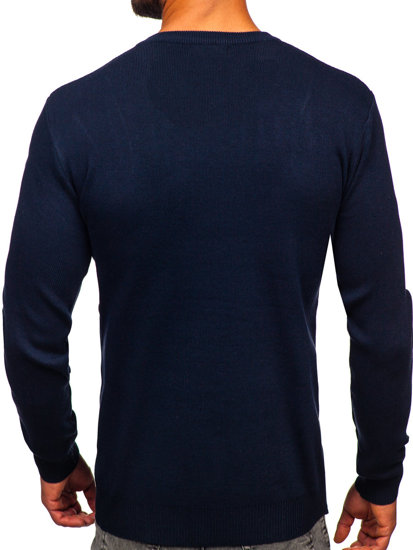 Men's Basic V-neck Sweater Navy Blue Bolf S8533