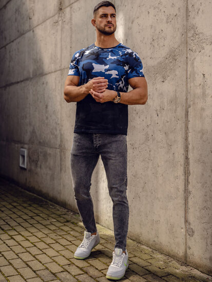 Men's Camo Printed T-shirt Blue Bolf S808A1