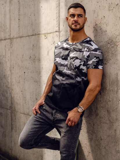 Men's Camo Printed T-shirt Grey Bolf S808A1