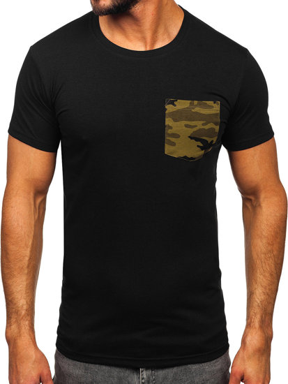 Men's Camo Printed T-shirt with Pocket Black-Green Bolf 8T85