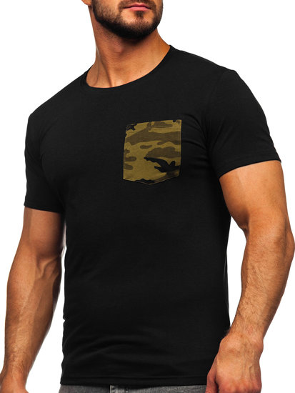 Men's Camo Printed T-shirt with Pocket Black-Green Bolf 8T85