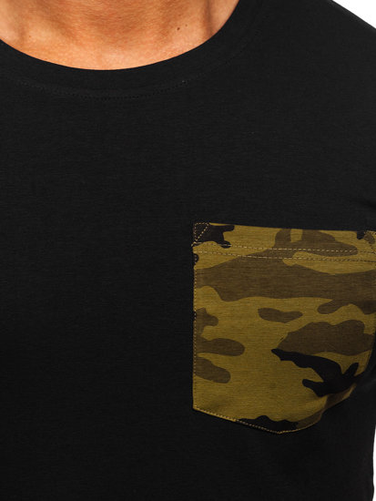 Men's Camo Printed T-shirt with Pocket Black-Green Bolf 8T85