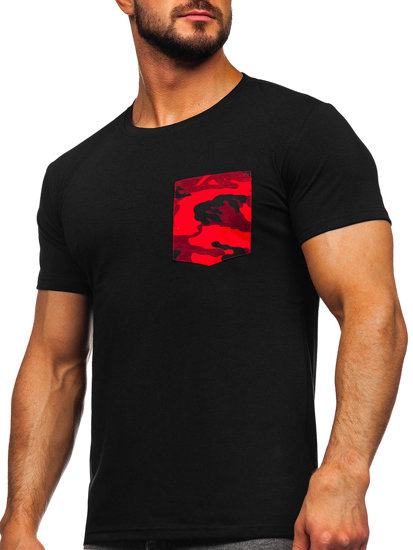 Men's Camo Printed T-shirt with Pocket Black-Red Bolf 8T85