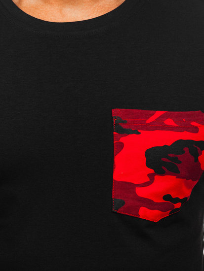 Men's Camo Printed T-shirt with Pocket Black-Red Bolf 8T85