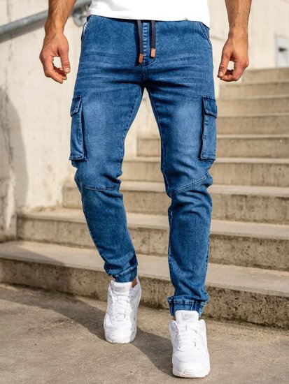 Men's Cargo Denim Joggers Navy Blue Bolf HY893