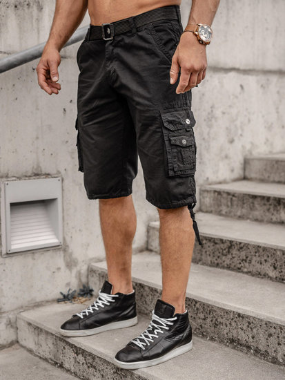 Men's Cargo Shorts with Belt Black Bolf 77885A