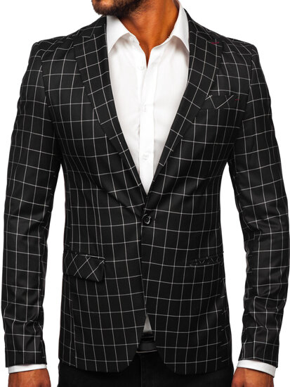 Men's Casual Checkered Blazer Black Bolf 001