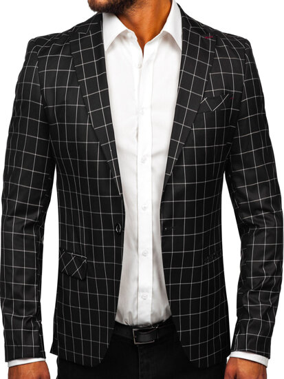 Men's Casual Checkered Blazer Black Bolf 001