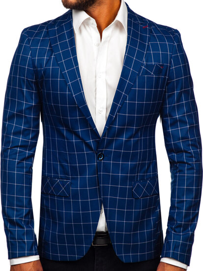 Men's Casual Checkered Blazer Blue Bolf 001