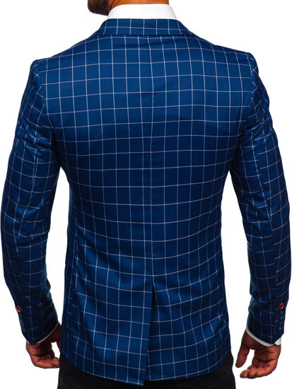 Men's Casual Checkered Blazer Blue Bolf 001