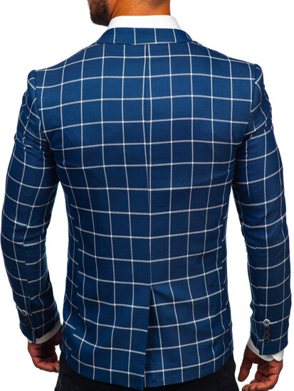 Men's Casual Checkered Blazer Blue Bolf 003