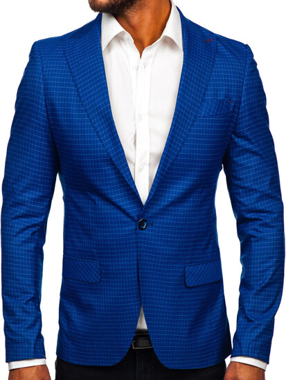 Men's Casual Checkered Blazer Navy Blue Bolf 002