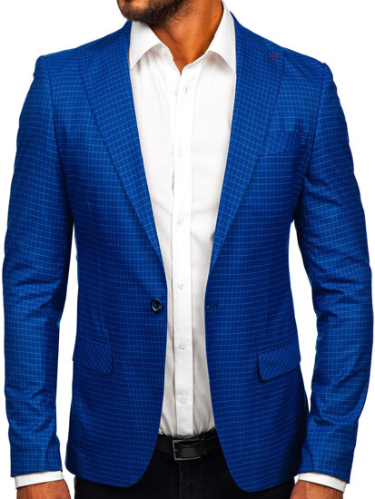 Men's Casual Checkered Blazer Navy Blue Bolf 002