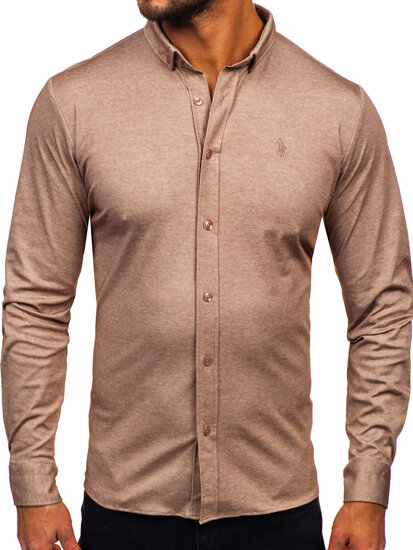 Men's Casual Long Sleeve Shirt Brown Bolf 500