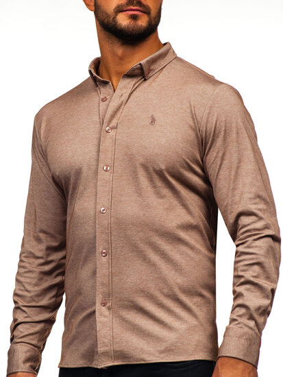 Men's Casual Long Sleeve Shirt Brown Bolf 500