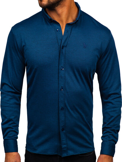 Men's Casual Long Sleeve Shirt Navy Blue Bolf 500