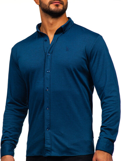 Men's Casual Long Sleeve Shirt Navy Blue Bolf 500