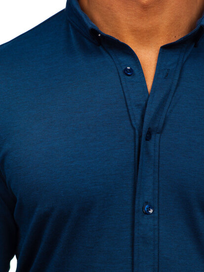 Men's Casual Long Sleeve Shirt Navy Blue Bolf 500