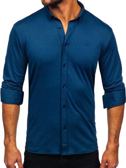 Men's Casual Long Sleeve Shirt Navy Blue Bolf 500