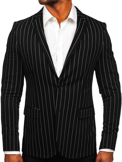 Men's Casual Striped Blazer Black-Grey Bolf 1652