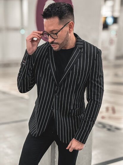 Men's Casual Striped Blazer Black-White Bolf 1652