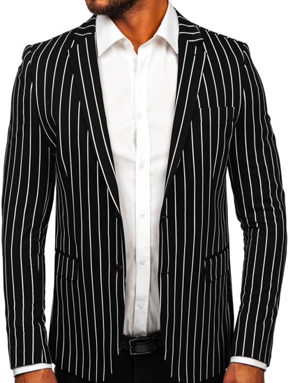 Men's Casual Striped Blazer Black-White Bolf 1652