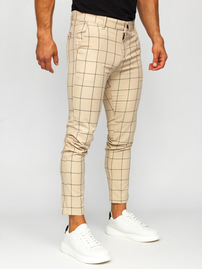 Men's Checkered Chino Pants Beige Bolf 0037