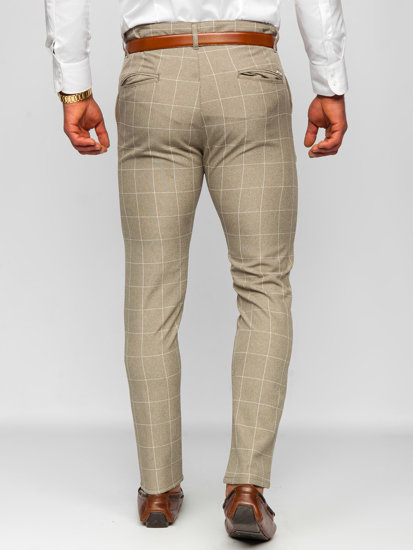 Men's Checkered Chino Pants Beige Bolf 0040