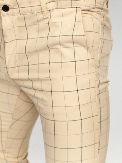 Men's Checkered Chino Pants Beige Bolf 0060