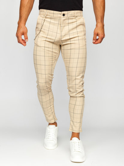 Men's Checkered Chino Pants Beige Bolf 0060