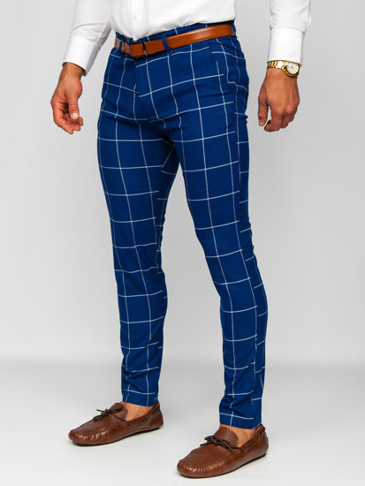 Men's Checkered Chino Pants Blue Bolf 0037