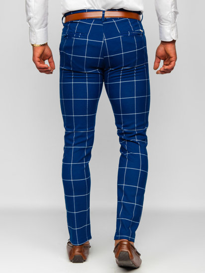 Men's Checkered Chino Pants Blue Bolf 0037