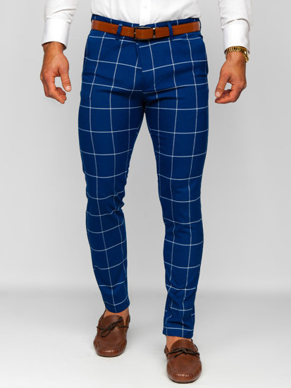 Men's Checkered Chino Pants Blue Bolf 0037