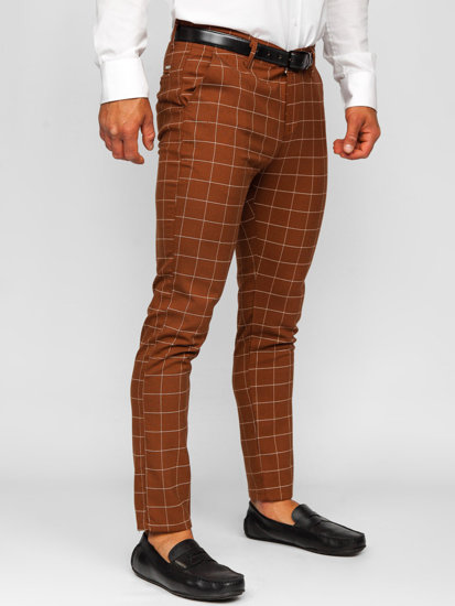 Men's Checkered Chino Pants Brown Bolf 0047