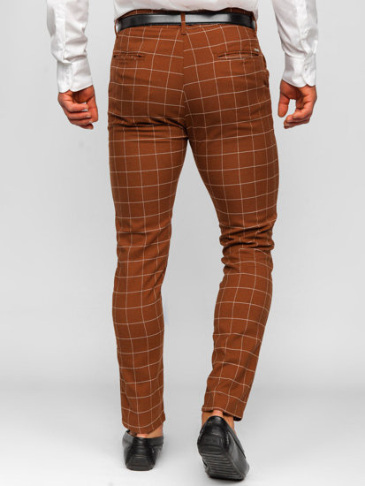 Men's Checkered Chino Pants Brown Bolf 0047