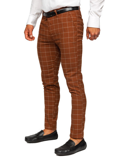 Men's Checkered Chino Pants Brown Bolf 0047