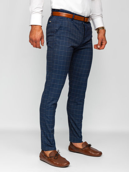 Men's Checkered Chino Pants Navy Blue Bolf 0035