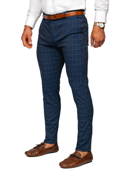 Men's Checkered Chino Pants Navy Blue Bolf 0035