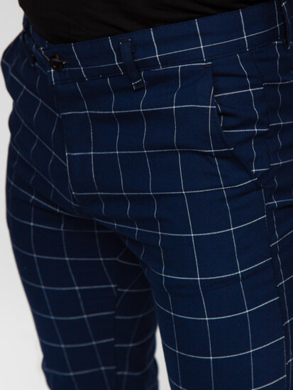 Men's Checkered Chino Pants Navy Blue Bolf 0040