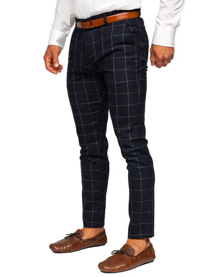 Men's Checkered Chino Pants Navy Blue Bolf 0050