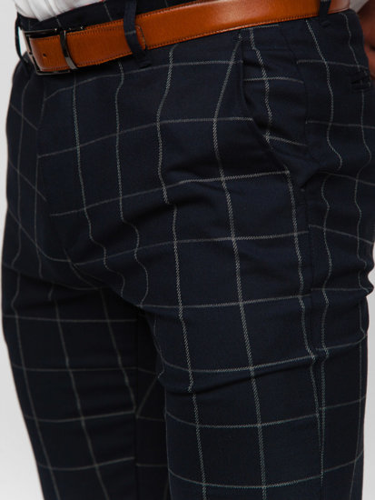 Men's Checkered Chino Pants Navy Blue Bolf 0050