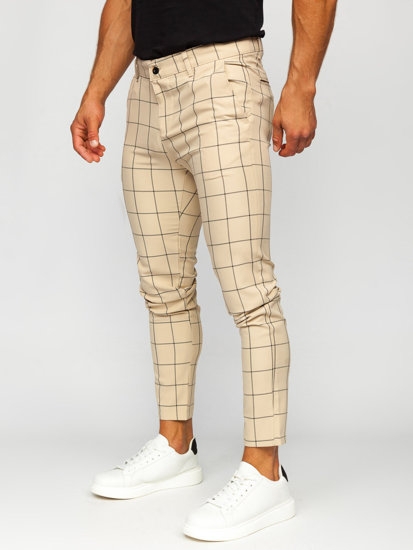 Men's Checkered Chinos Beige Bolf 0037